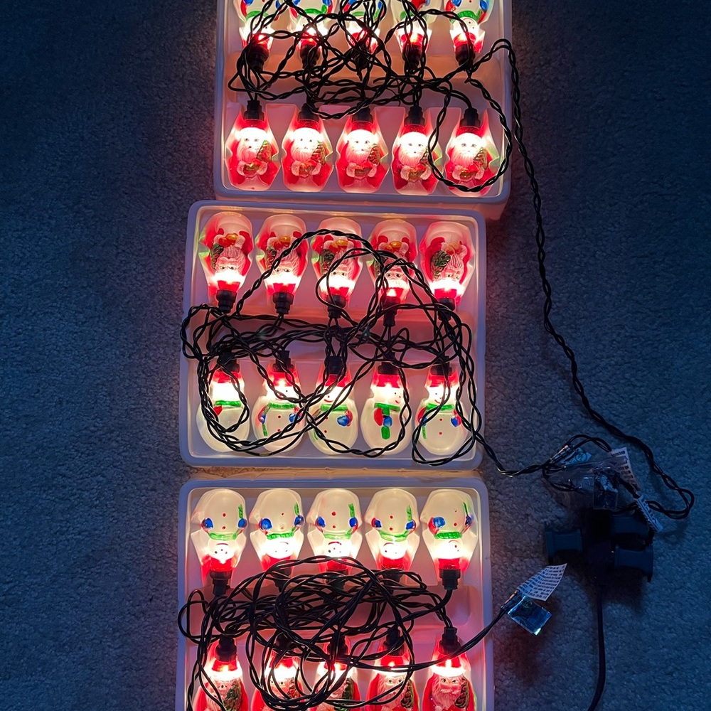 3 sets Vintage Santa and Snowman Glass String Lights